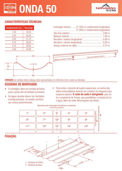 Telha onda 50 CRFS Brasilit 3,70x0,60x8mm