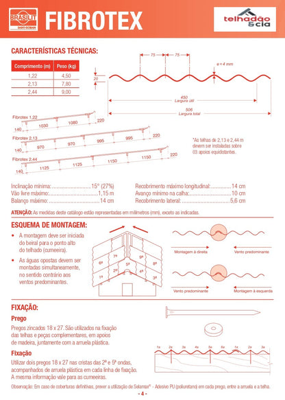Telha fibrotex CRFS Brasilit 2,13x0,50x4mm